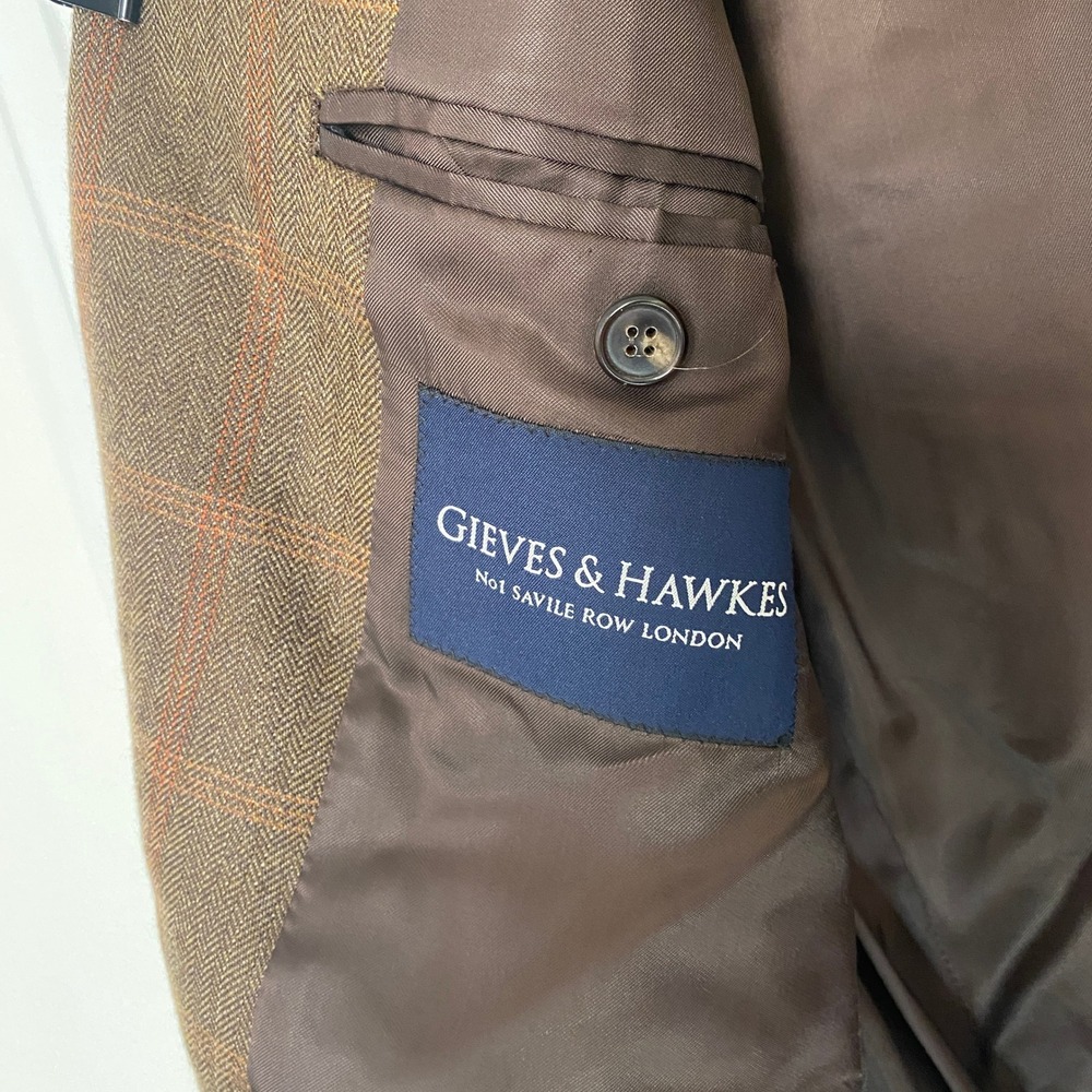 Gieves & Hawkes 38R Brown Windowpane Check Cashmere Sport Jacket Blazer - Picture 3 of 7